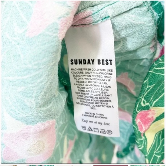 NWT Aritzia Sunday Best New Cropped Tie-Front Blouse Floral Green Size Small - Picture 8 of 9